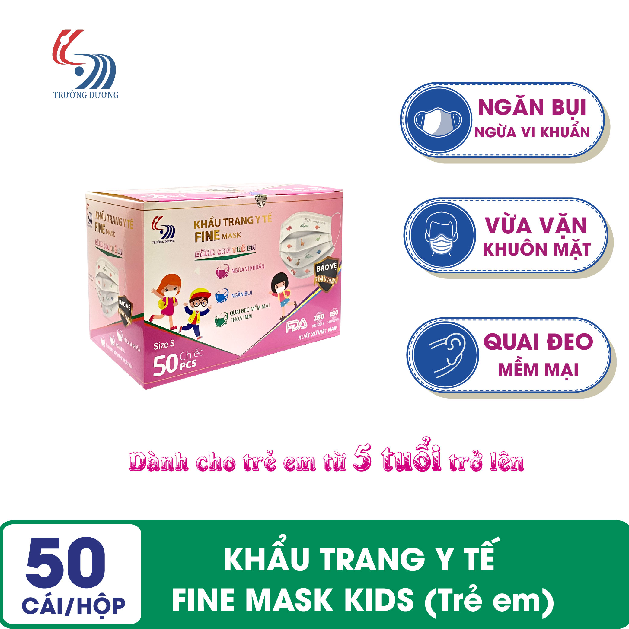 Khẩu trang y tế trẻ em 3 lớp Fine Mask - Hộp 50 cái