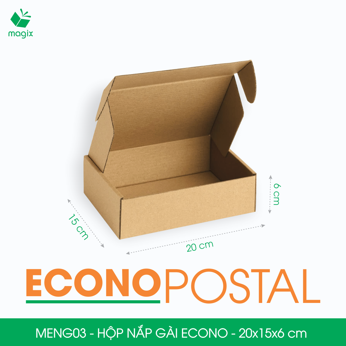 MENG03 - 20x15x6 cm - 60 Hộp carton nắp gài đóng hàng giá rẻ, hộp gói hàng, hộp quà thời trang