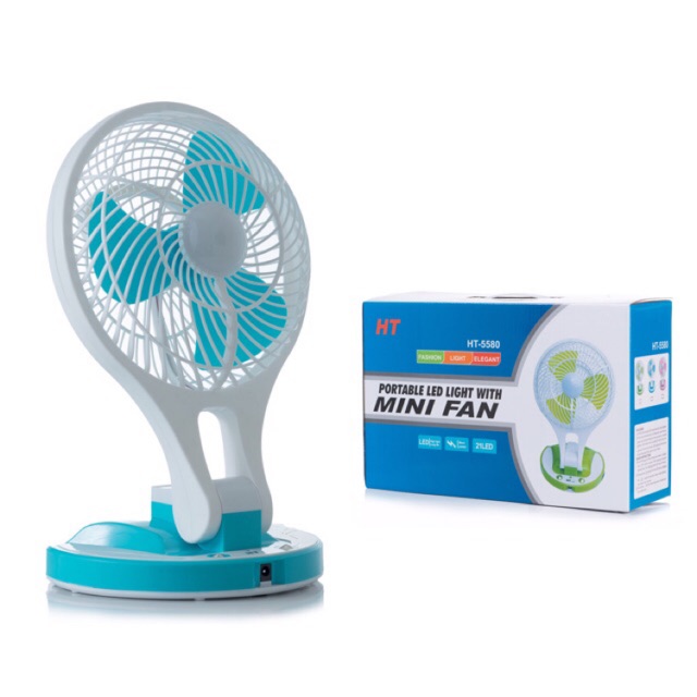 Quạt tích điện để bàn mini thiết kế gấp gọn thông minh kèm đèn led chiếu sáng 2 chế độ điều chỉnh - Quạt mini fan có đèn để bàn bằng nhựa cao cấp