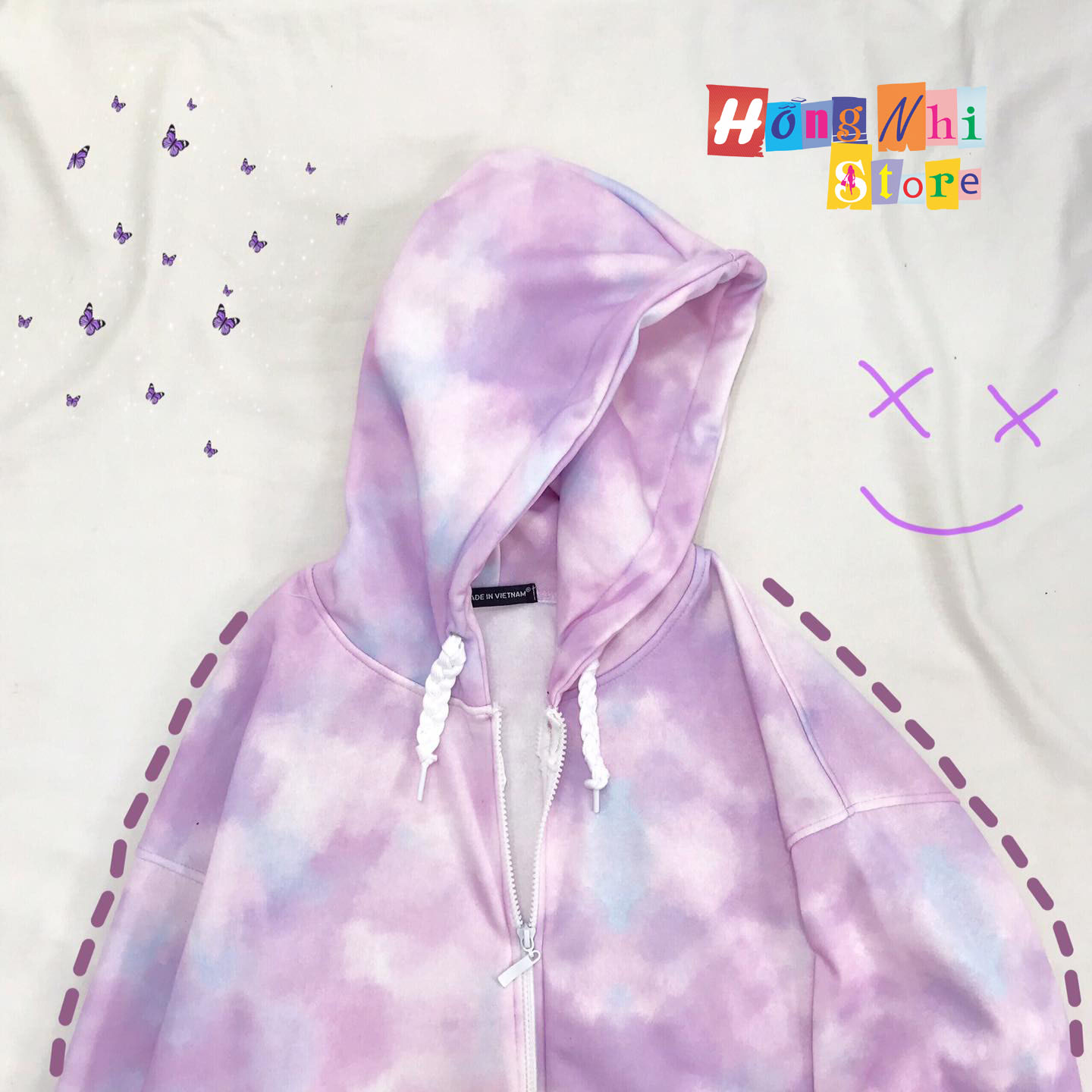 Áo Khoác Hoodie Zip 3D Oversize Ulzzang Unisex Loang Màu Tím Dáng Rộng - MM