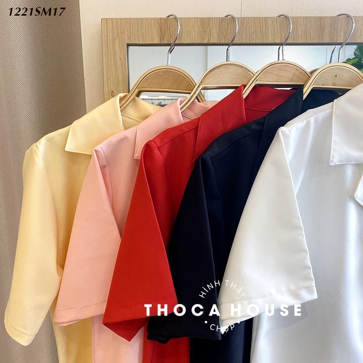 Áo sơ mi cổ vest tay ngắn trơn nhiều màu THOCA HOUSE mặc Tết, đi chơi, đi làm thanh lịch