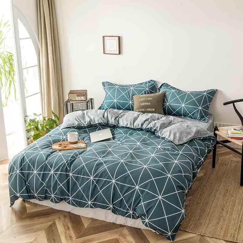 Bộ chăn ga Cotton Poly họa tiết bàn cờ xanh mẫu mới - Hàng nhập khẩu