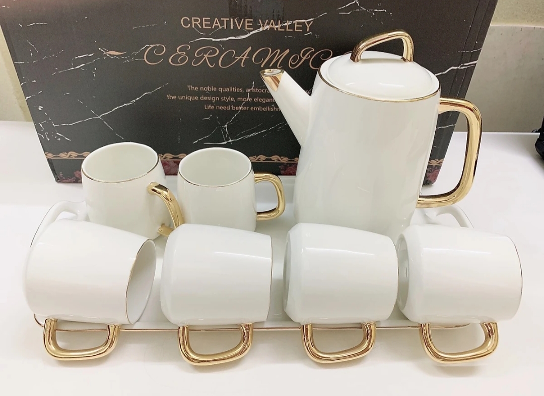 Bộ ấm chén kèm khay sứ pha trà phong cách Âu-ANTH16