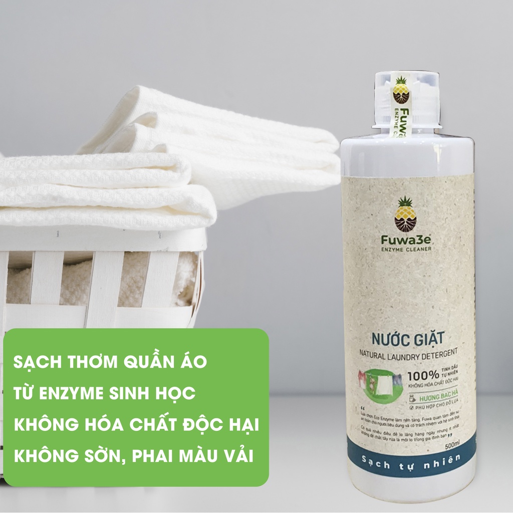 Nước giặt hữu cơ Fuwa3e chuyên giặt lụa hương bạc hà 500ml an toàn cho bé