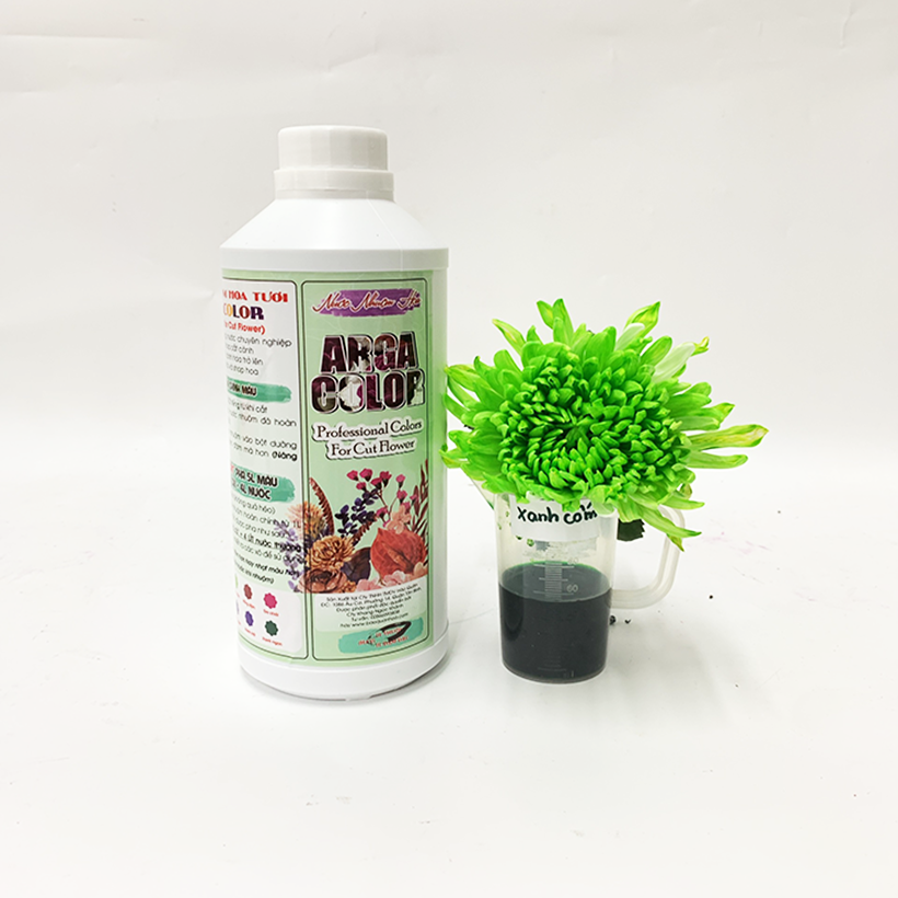 Nước Màu Nhuộm Hoa Tươi giúp đổi màu hoa cắt cành Chai 1 lít nhuộm được 250 cành bông, màu lên nhanh, đẹp và bền màu.