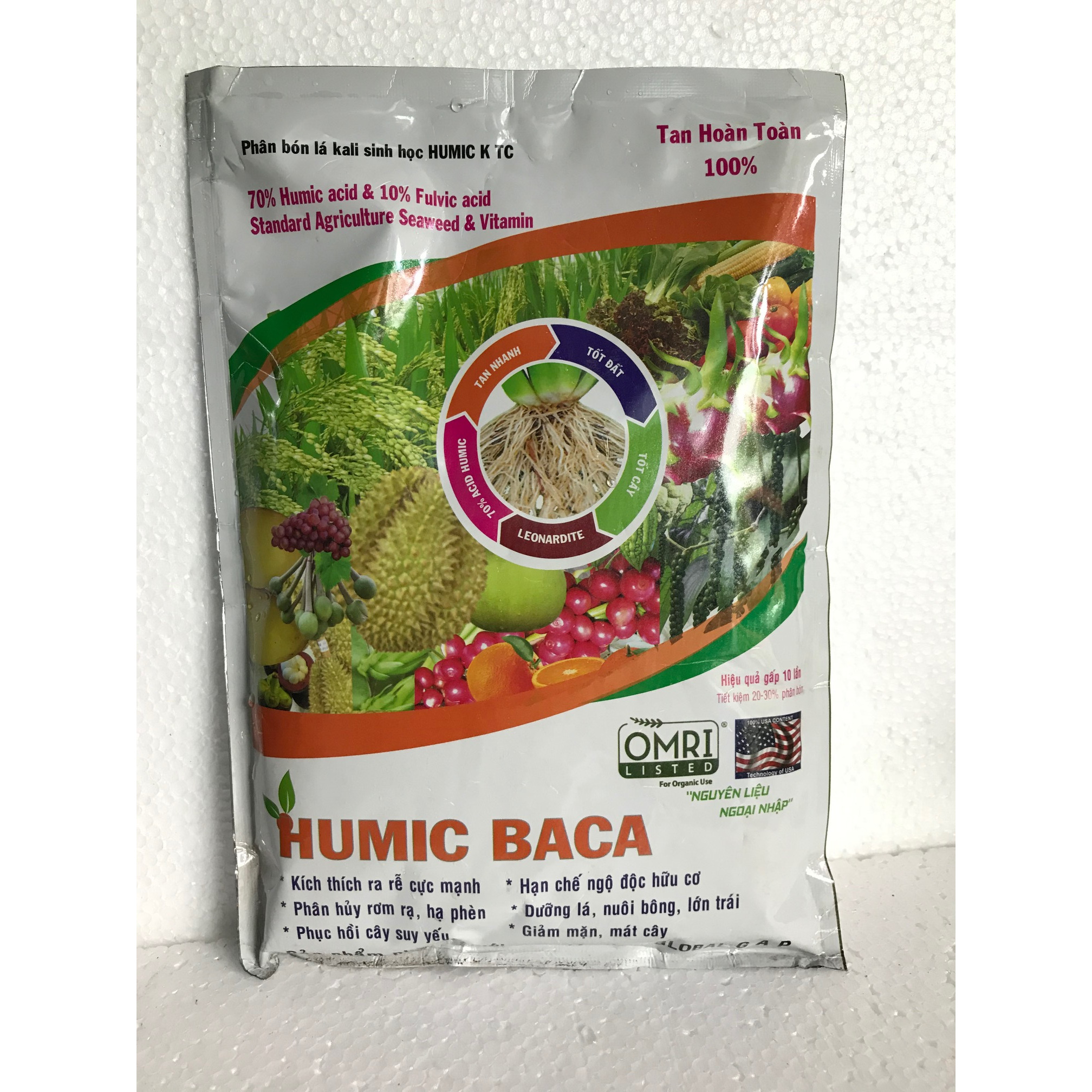 Phân Bón Lá kali sinh học HUMIC K TC 70% Humic Acid 10% Fluvic Acid Tan hoàn toàn, HUMIC BACA kích thíc ra rễ cực mạnh, Phục hồi cây suy yếu, dưỡng lá, nuôi bông, Lớn trái