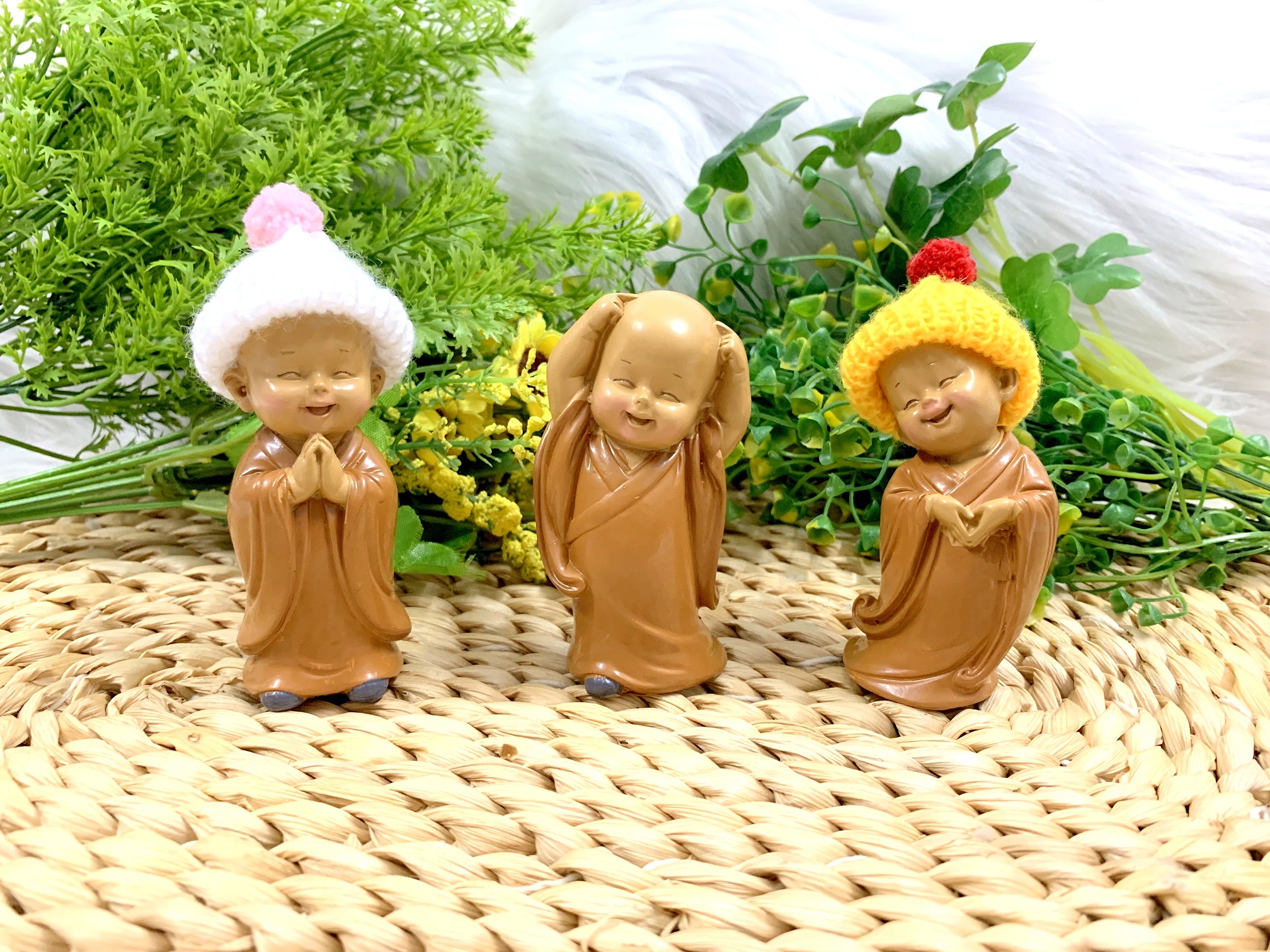 Bộ 3 tượng Chú Tiểu Ấn Độ Hoan Hỉ Tài Lộc Nón Len