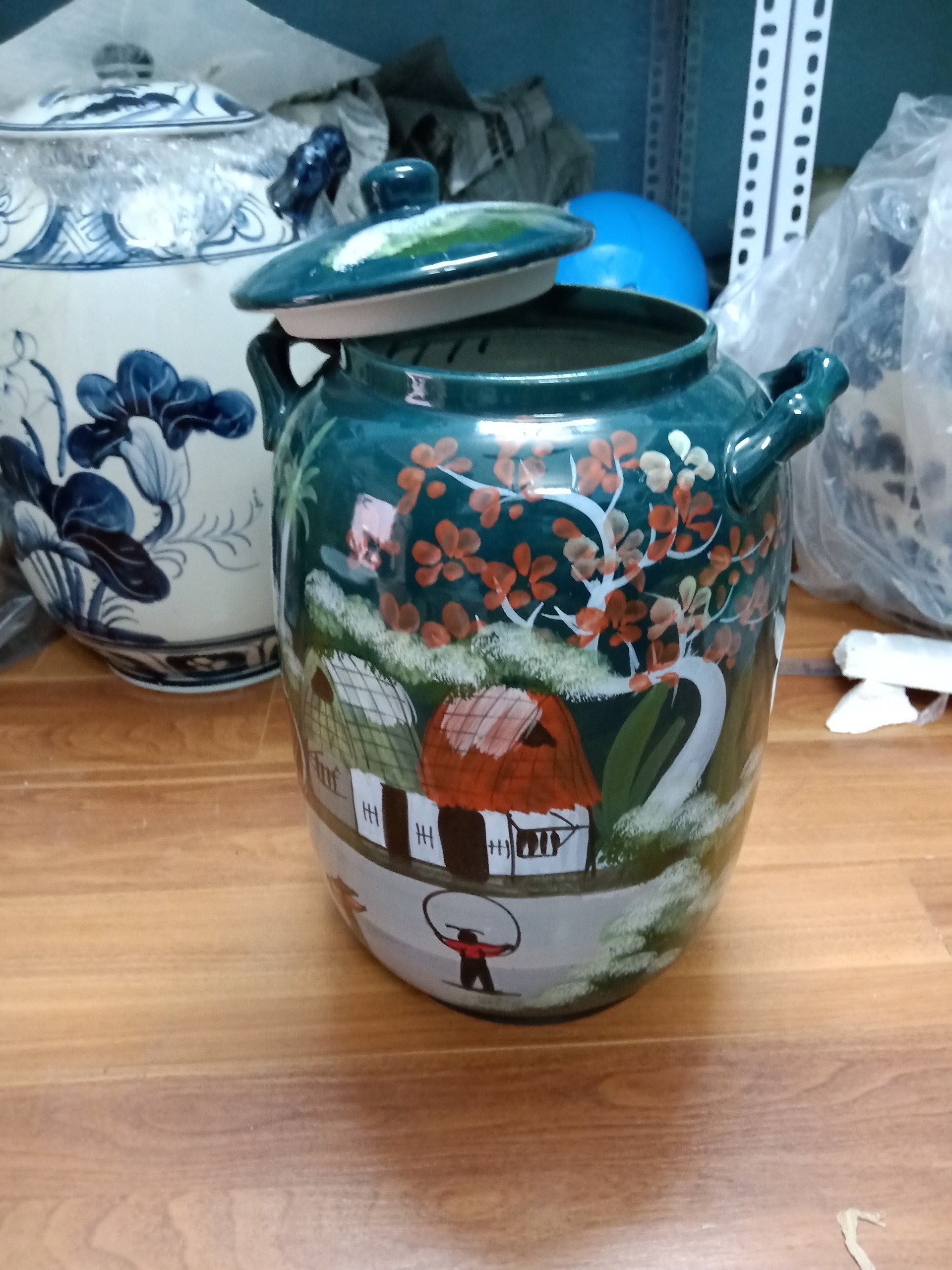 Hũ đựng rượu gạo vẽ phong cảnh bát Tràng 20L