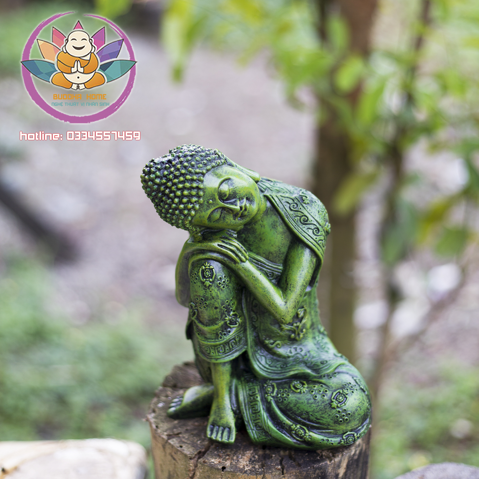 Tượng Phật An Nhiên Tự Tại Cao 23cm Màu Xanh Rêu Trang trí nhà cửa phong thủy