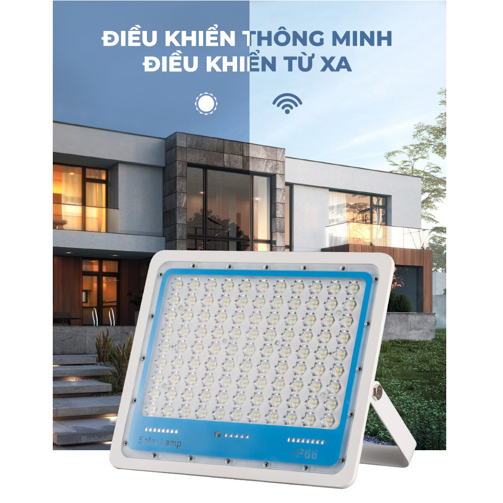 Đèn Led năng lượng mặt trời, chiếu sáng sân vườn, thời gian sạc nhanh và sáng lâu, kèm điều khiển từ xa