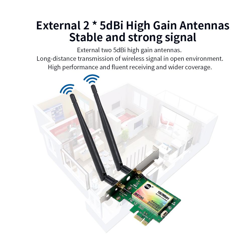 Thẻ WiFi AC 1200Mbps BT4.0 Thẻ điều hợp mạng PCIe không dây 5,8 GHz / 2,4 GHz Thẻ mạng PCI Express băng tần kép