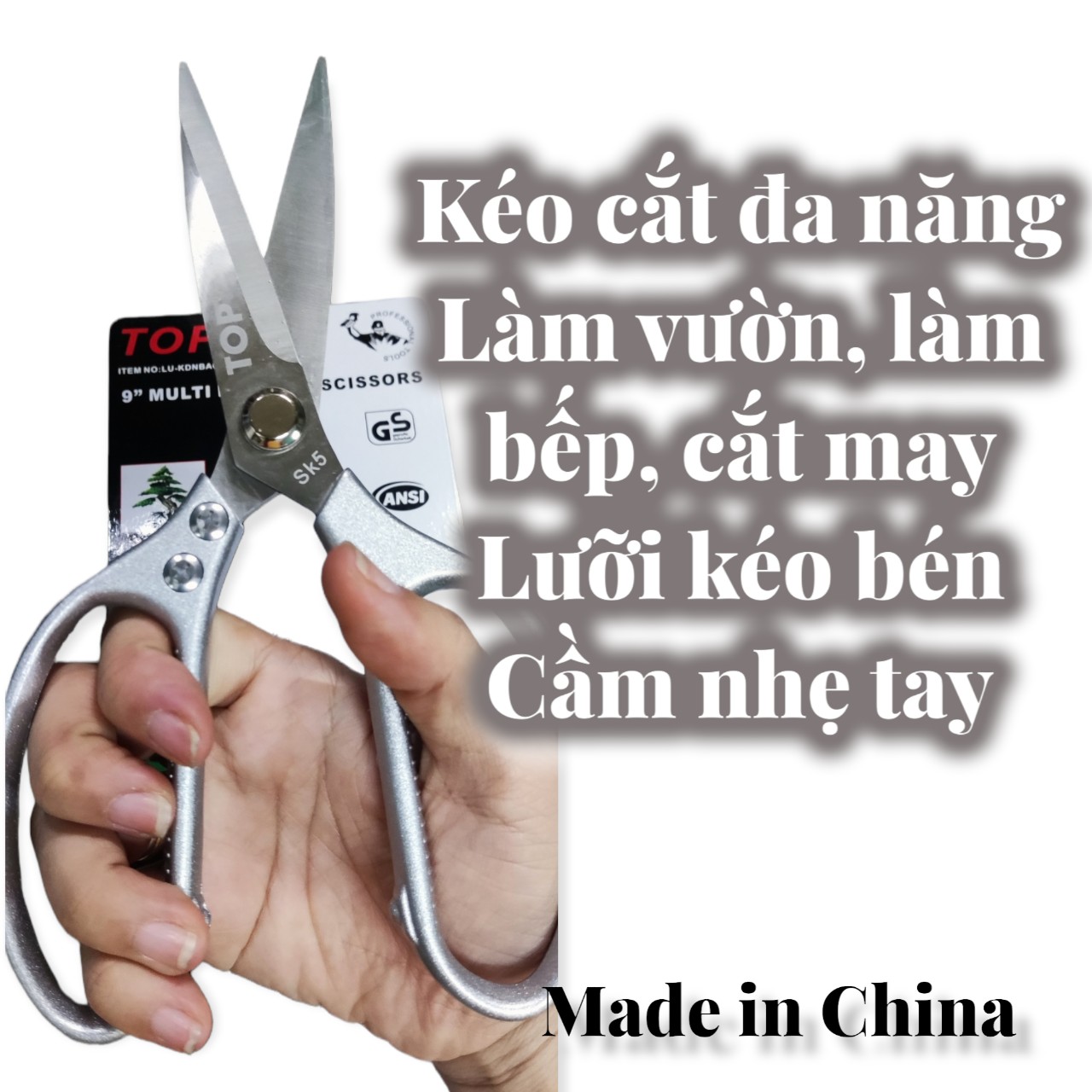 Kéo cắt đa năng TOP - dùng làm vườn, làm bếp, cắt may - lưỡi kéo sắt bén, cầm nhẹ tay - made in China