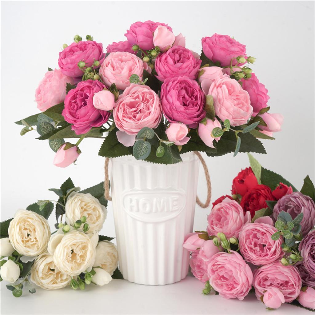 1 Pair Artificial Peony Silk Flower Bouquet for Wedding DIY Home Decoration