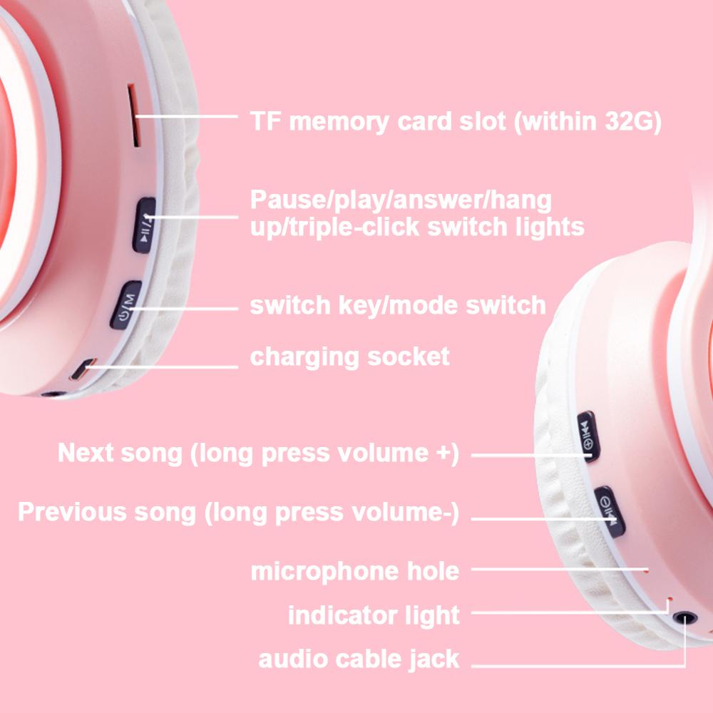 Tai nghe không dây Bluetooth Cat Ear Glow Light Stereo Mũ bảo hiểm Bass Trẻ em Girl Quà tặng PC Điện thoại Điện thoại Tai nghe Màu sắc: B39B Pro Purple