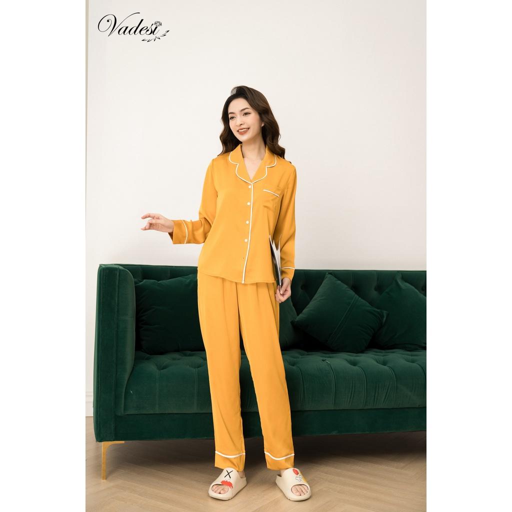 Bộ Pijama Dài Tay Lụa Cao Cấp Màu Trơn Basic Đẹp Mềm Mượt - Thời Trang Vadesi