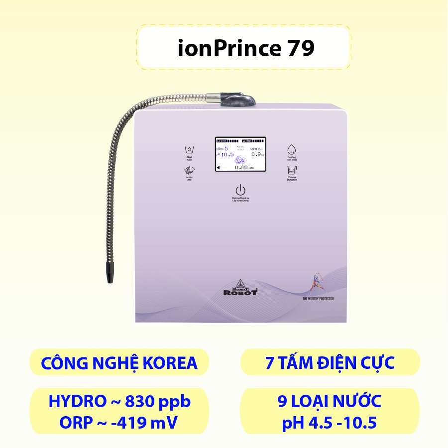 Máy Lọc Nước Điện Giải Thông Minh Ion Kiềm ROBOT IonPrince 79 Tạo 9 Loại Nước Điện Giải Để Bàn Treo Tường