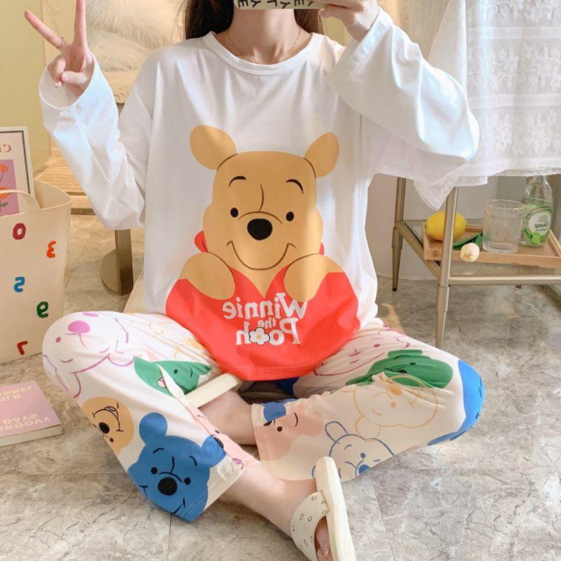 Đồ bộ nữ tay dài in hình họa tiết phù hợp mang mùa thu đông