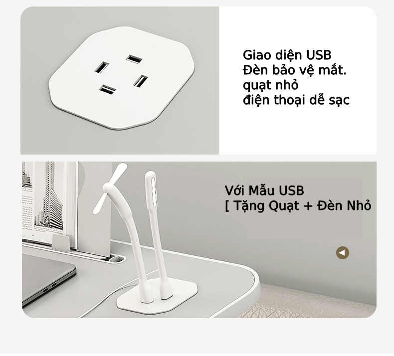 Bàn làm việc ngồi giường mặt bàn kích thước nhỏ gọn có ổ cắm tiện lợi thông minh, bàn học đa năng nâng hạ chiều cao chân khung nhôm