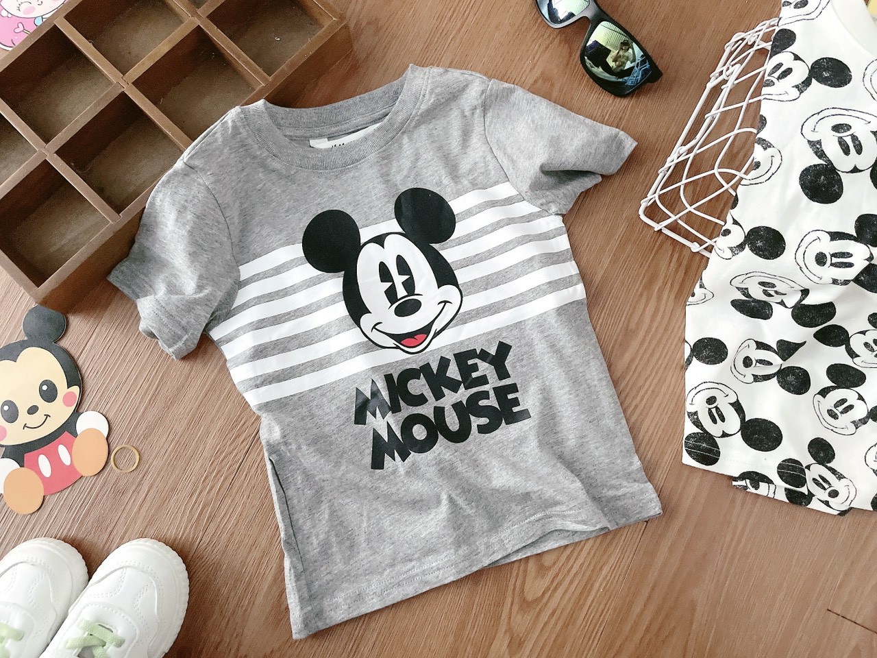 Áo cộc tay Mickey phối kẻ bé trai 1-10 tuổi