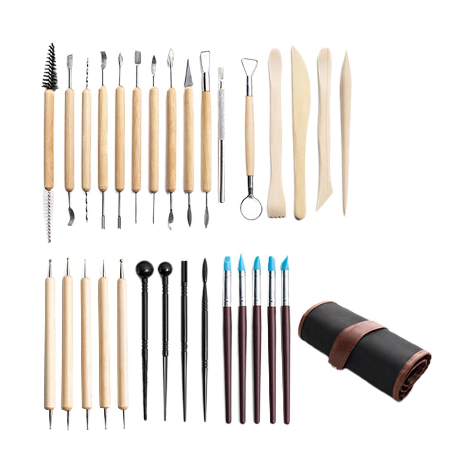 30 Pieces Polymer Clay Tools Pottery Modeling Smoothing for Beginners with Carrying Case DIY Ceramic Clay Carving Tool Set Clay Tools