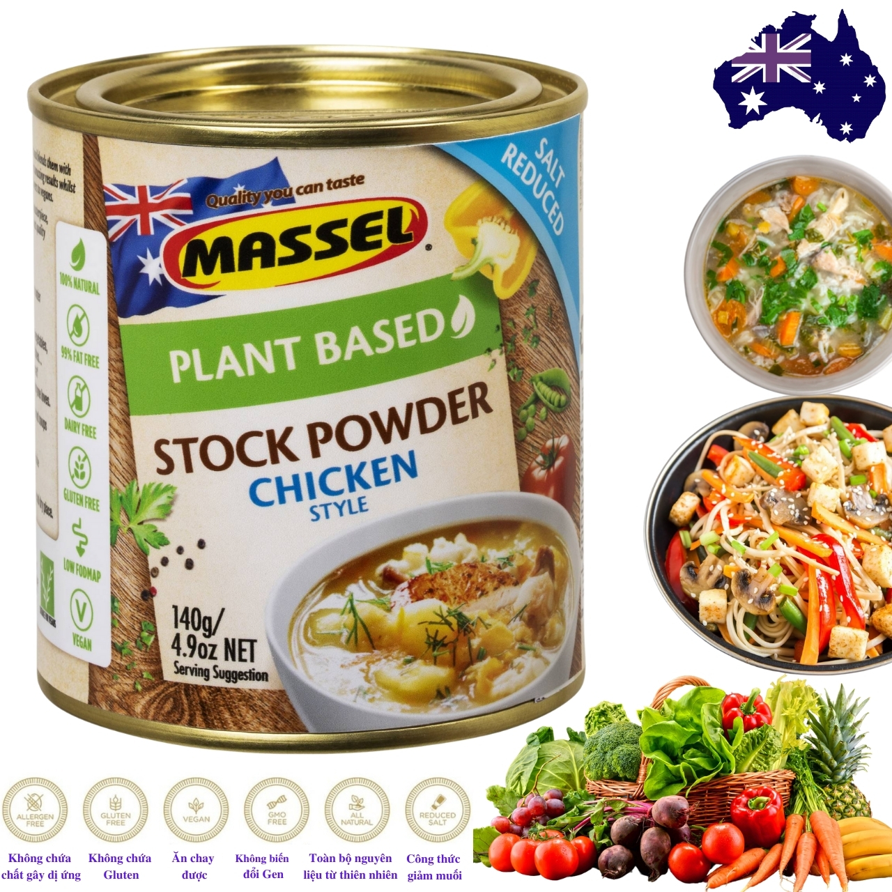 Hạt Nêm Cho Bé - Massel Stock Power Chicken 100% Từ Rau Củ Hương Vị Gà - Nấu Được Món Chay, Món Mặn Cho Cả Gia Đình Và Dùng Nấu Ăn Dặm Cho Bé Rất Tốt – Lon 168g - Massel Official