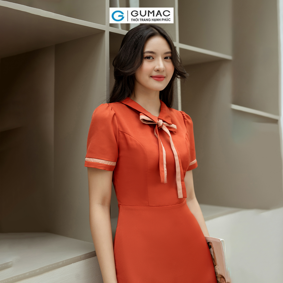 Đầm A nẹp tay phối thời trang GUMAC LDD0805