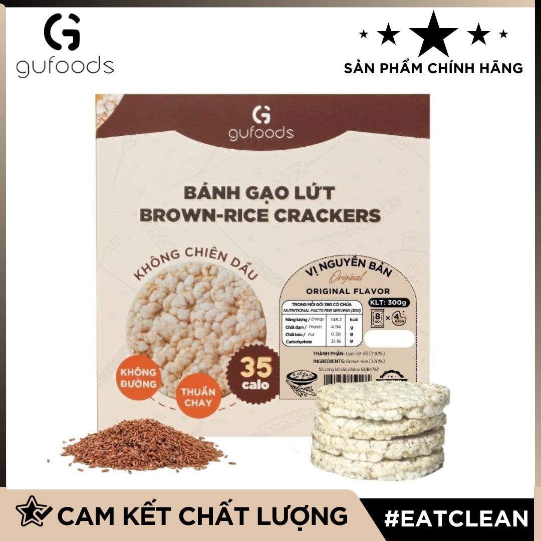 Bánh gạo lứt ăn kiêng GUfoods - Phù hợp Eat clean, Thực dưỡng, Tập Gym, Kiểm soát cân nặng, Thuần chay