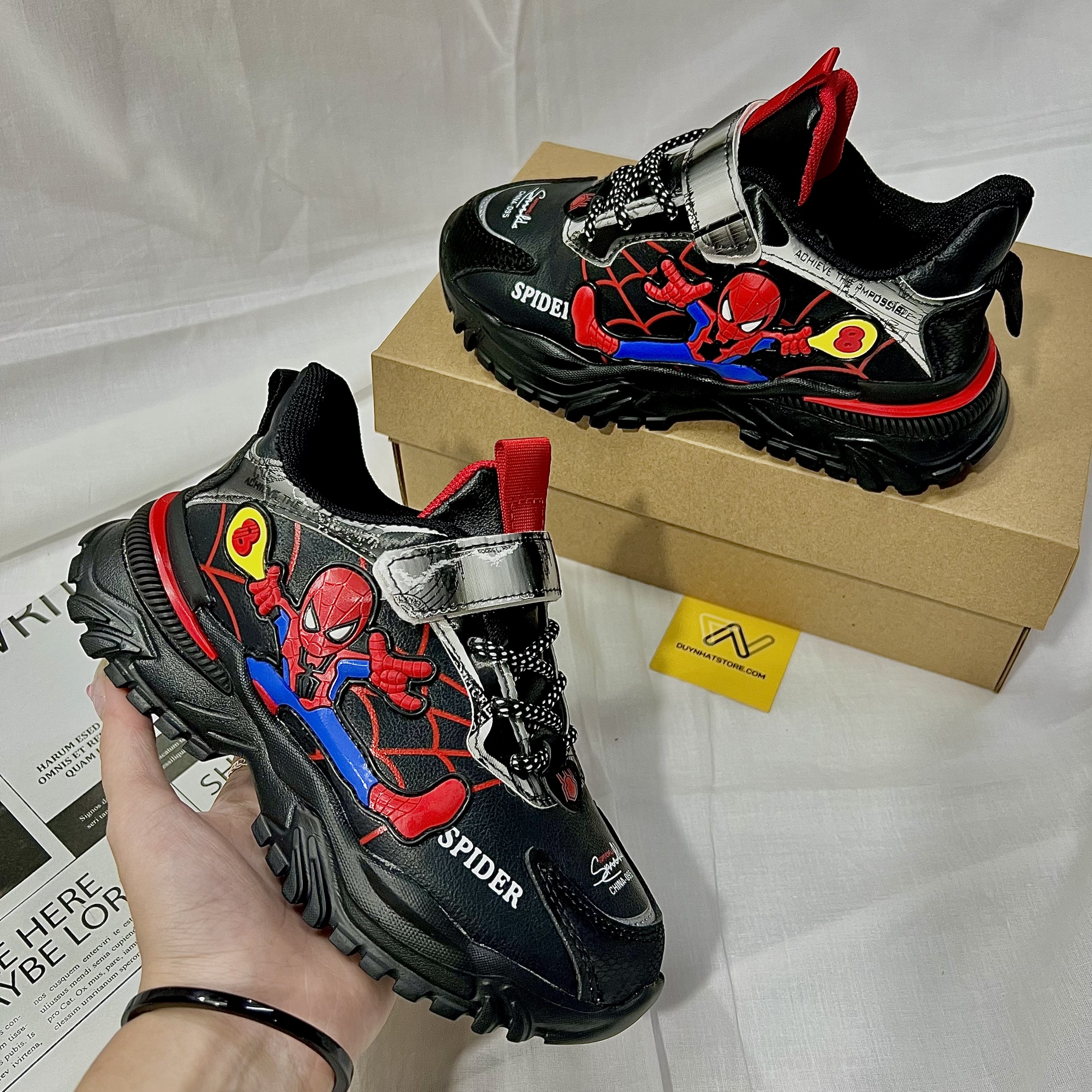 Giày Thể Thao Em Bé Trai Siêu Nhân Nhện Spider Man Màu Đen Đế Nhẹ Duy Nhật Store Sang Đẹp Êm Sneaker Bata Trend Size Lớn