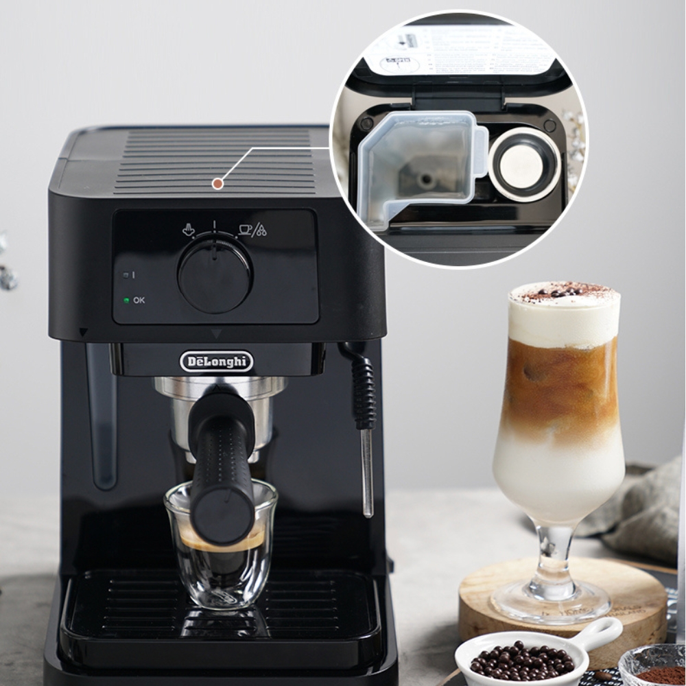 Máy pha cà phê Espresso Delonghi EC235.BK công suất 1100W đánh bọt sữa, tạo lớp kem capuchino, Latte - Hàng nhập khẩu