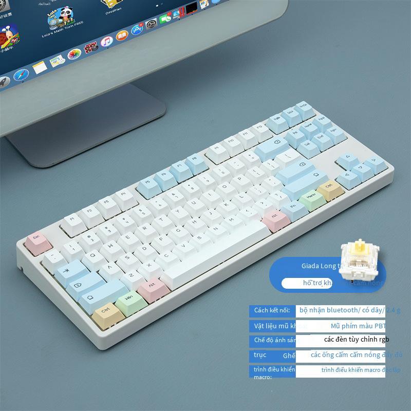 Bàn phím cơ tùy chỉnh ba chế độ không dây Bluetooth thuận lợi nhất Ánh sáng RGB 87 phím trục có thể thay thế nóng cho trò chơi thể thao điện tử