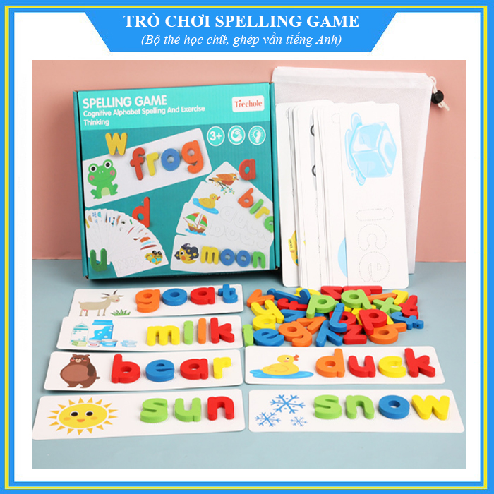 Bộ thẻ học ghép chữ cái tiếng Anh bằng gỗ - Spelling game