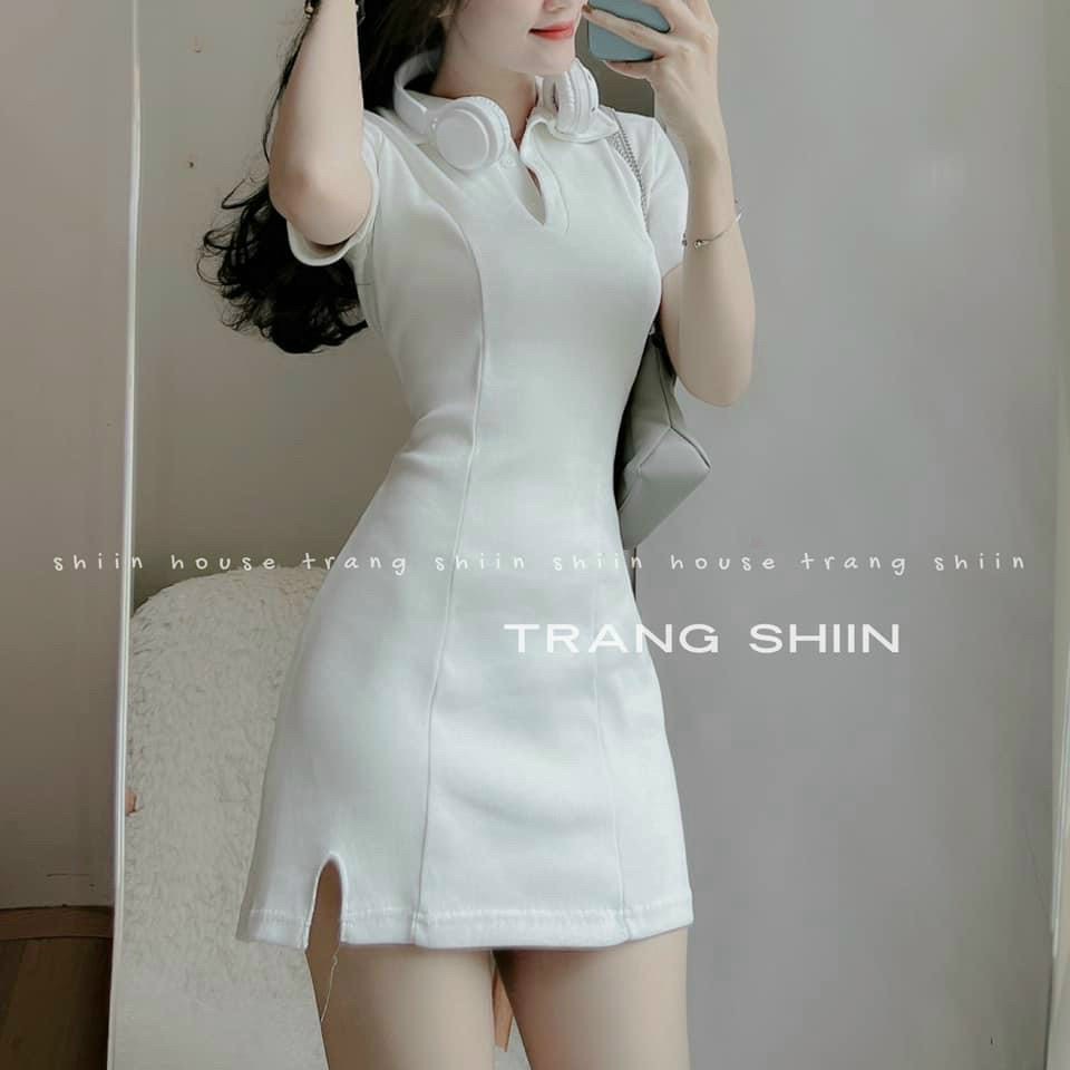 ĐẦM BODY CỔ TRỤ CÀI NÚT THẬT 3 MÀU Y HÌNH