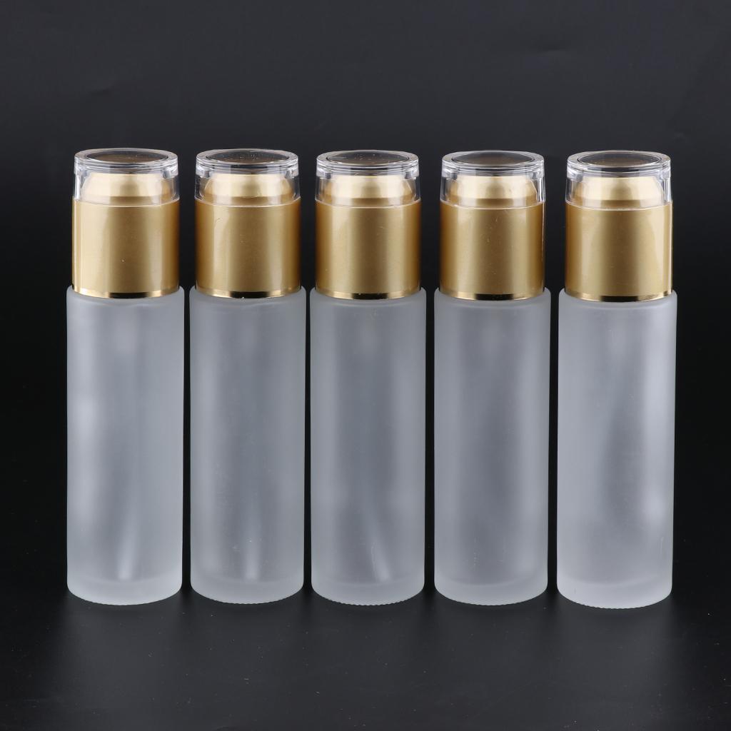 5 Pcs 80ml Glass Empty Bottles with Pump, Travel Cosmetic Bottle Dispenser,Great for Refill Cream/Serum/Skin Care/Lotions