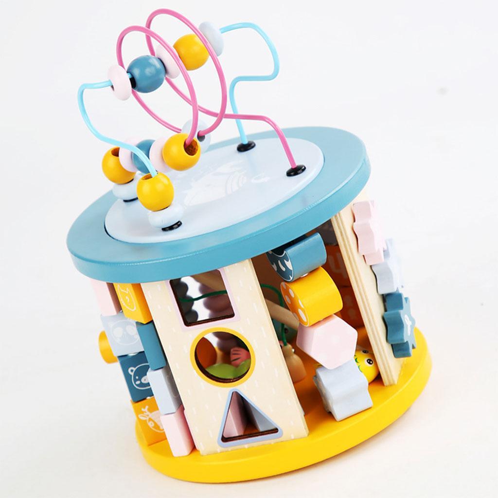 Wooden Bead Maze Shape Sorter Zipper Learning Activity Blocks for