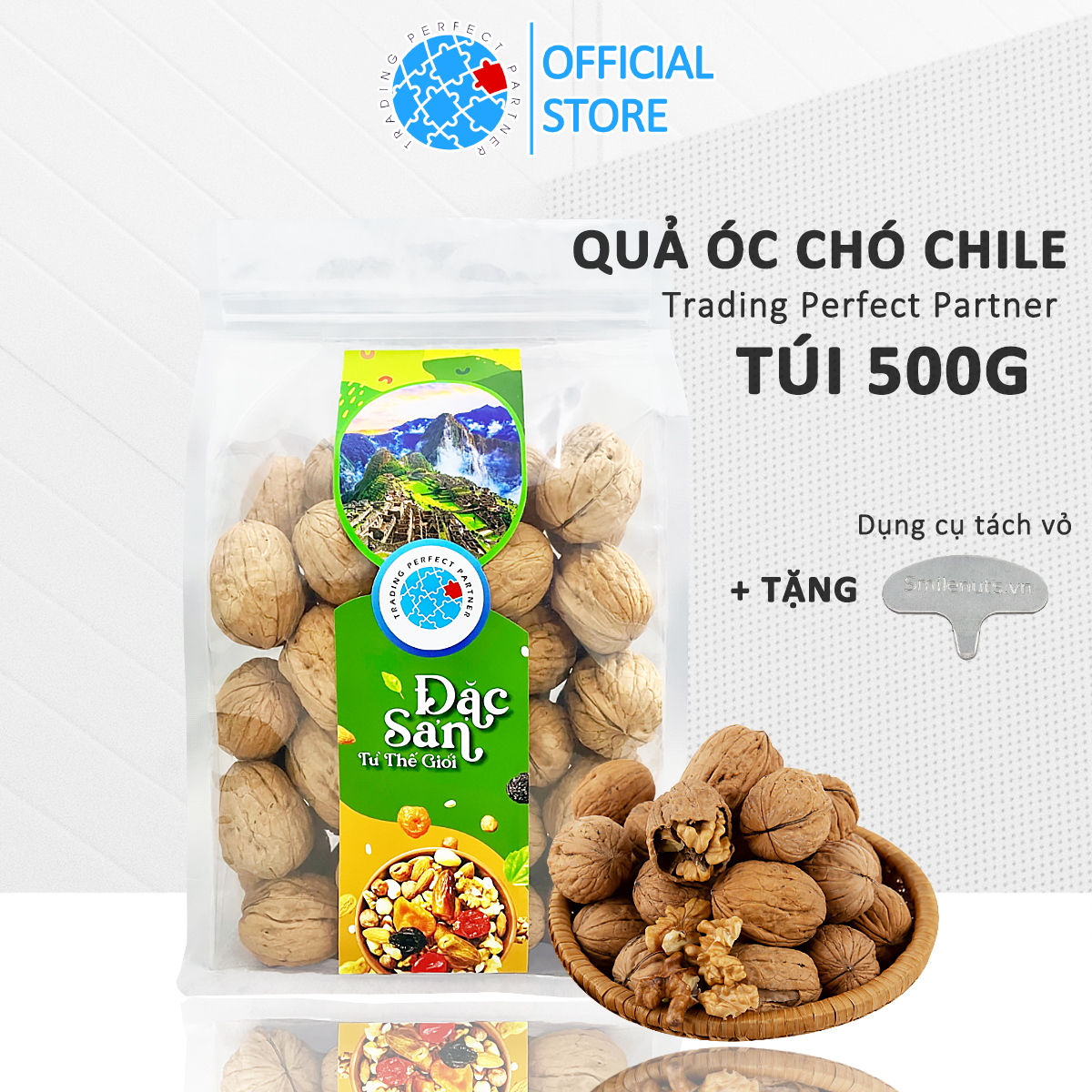 Quả Óc Chó Chile Trading Perfect Partner Túi 500g - Óc Chó Vàng Chandler quả to, vỏ mỏng _ Tặng kèm dụng cụ tách vỏ