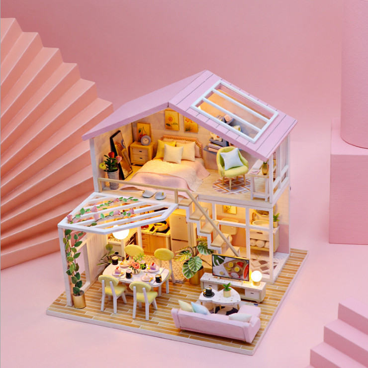 Mô hình nhà DIY Doll House Sweet Time Kèm Mica Chống bụi