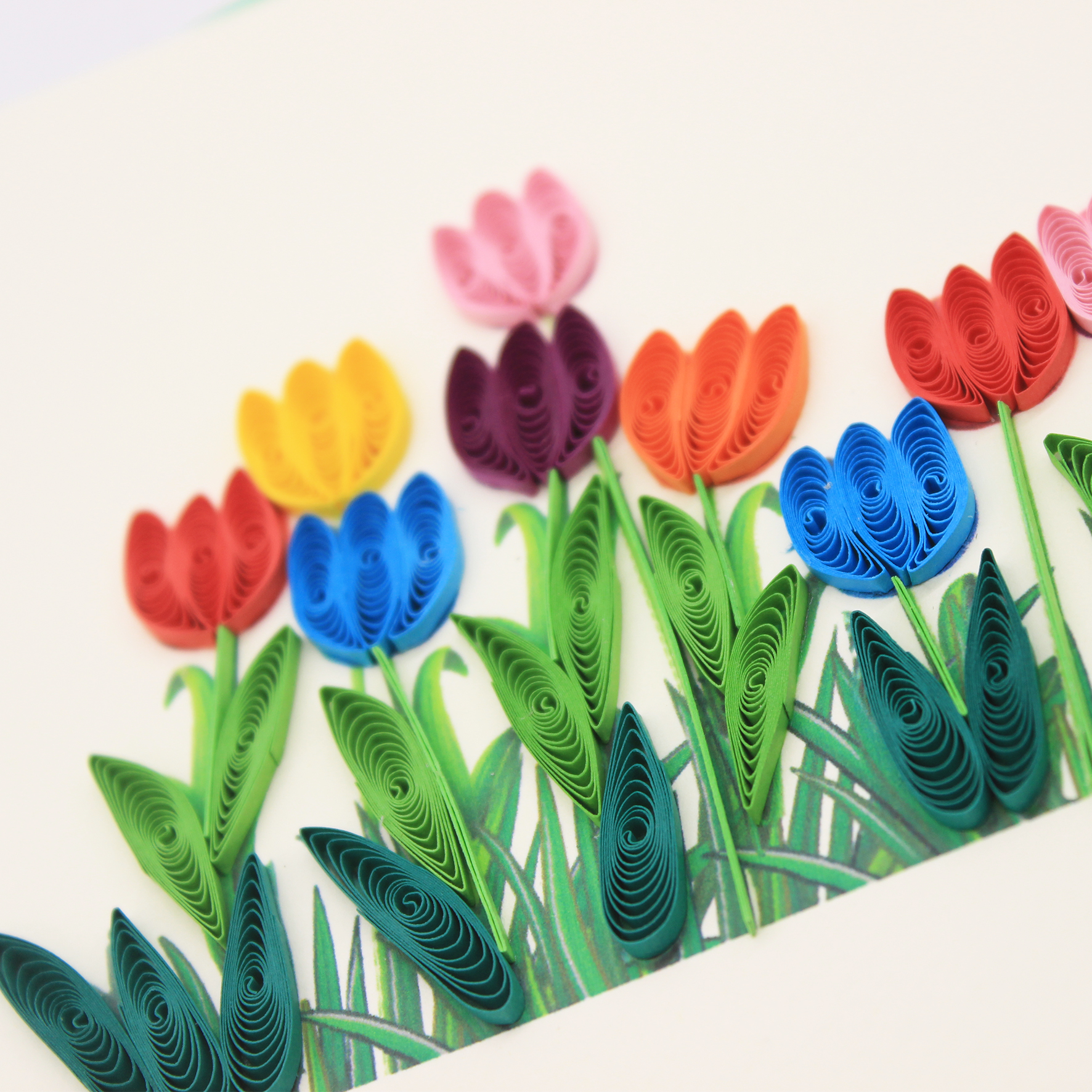 Thiệp Chúc Giấy Xoắn Thủ Công Hoa Tulip - Tặng Kèm Khung Giấy Để Bàn