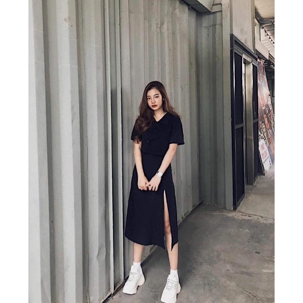 Chân Váy Midi Skirt Xẻ Tà