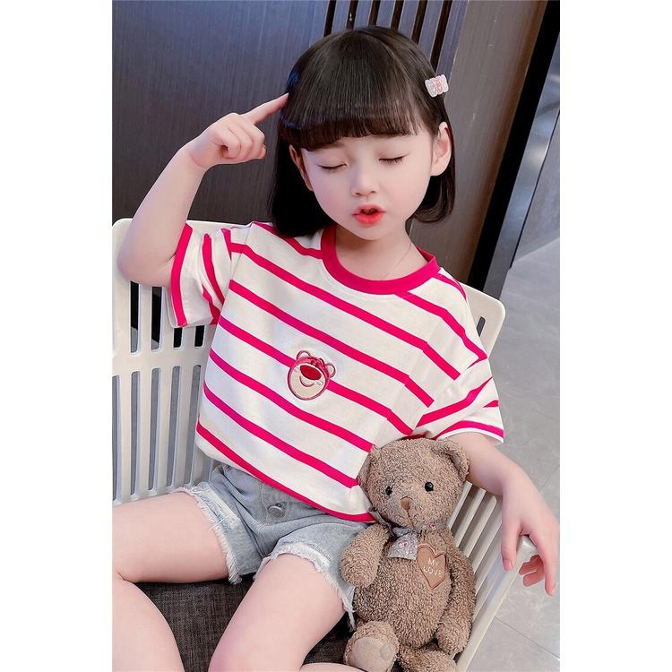 ATG5 Size 90-130 (9-25Kg) Áo thun bé gái (Áo ngắn tay cổ tròn 100% cotton Quần áo trẻ em hàng quảng châu