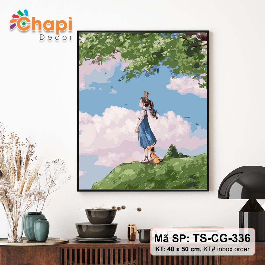 Tranh tô màu số hóa Chapi, Cô Gái Dã Ngoại Trong Rừng KT 40x50cm đã căng khung, Có dầu bóng