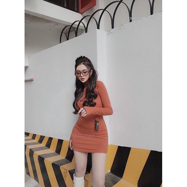 Đầm body tay dài cổ lọ vải dày dặn