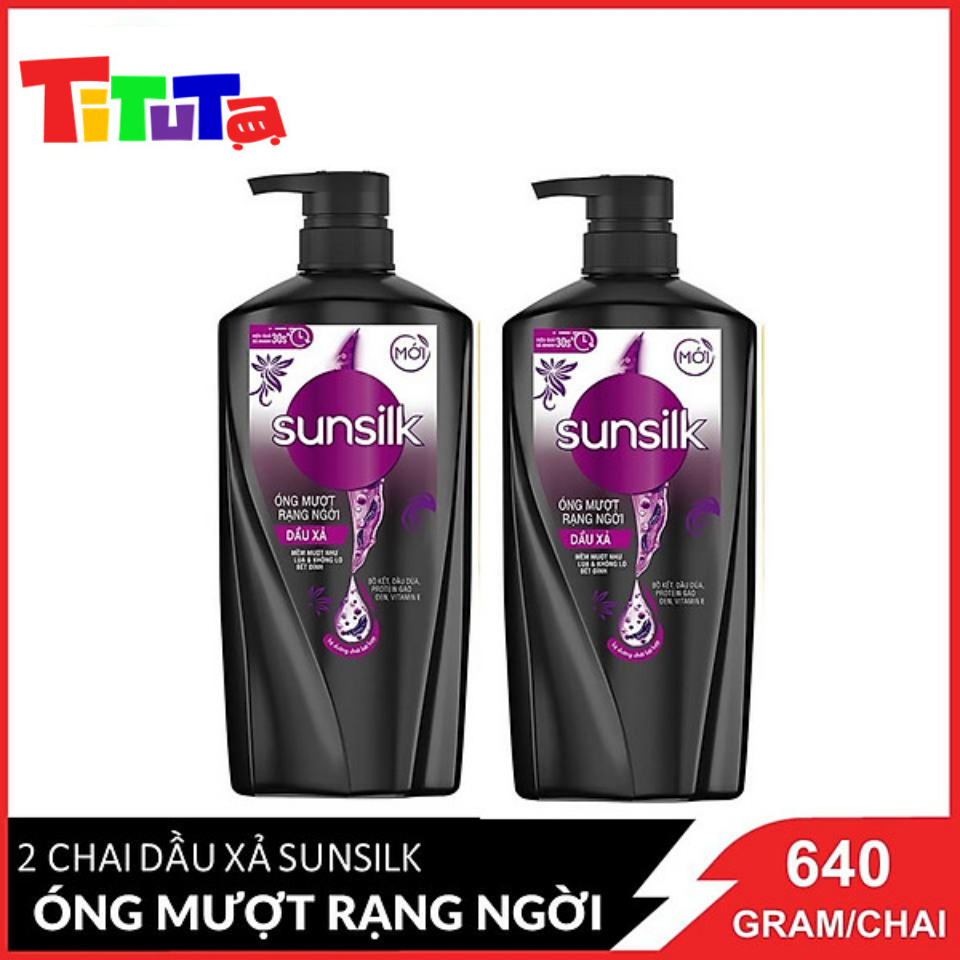 Combo 2 Dầu Xả Óng Mượt Rạng Ngời Sunsilk Mềm Mượt Như Lụa &amp; Không Lo Bết Dính ((Đen) 640gx2