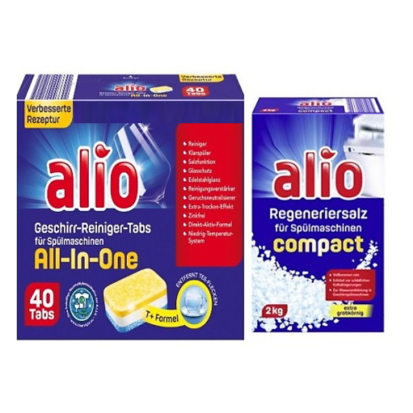 Viên rửa bát alio 40 viên và muối rửa chén alio 2kg