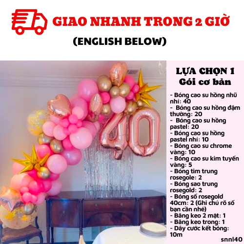 Bộ bong bóng trang trí sinh nhật người lớn màu hồng pastel adult birthday set SNNL40