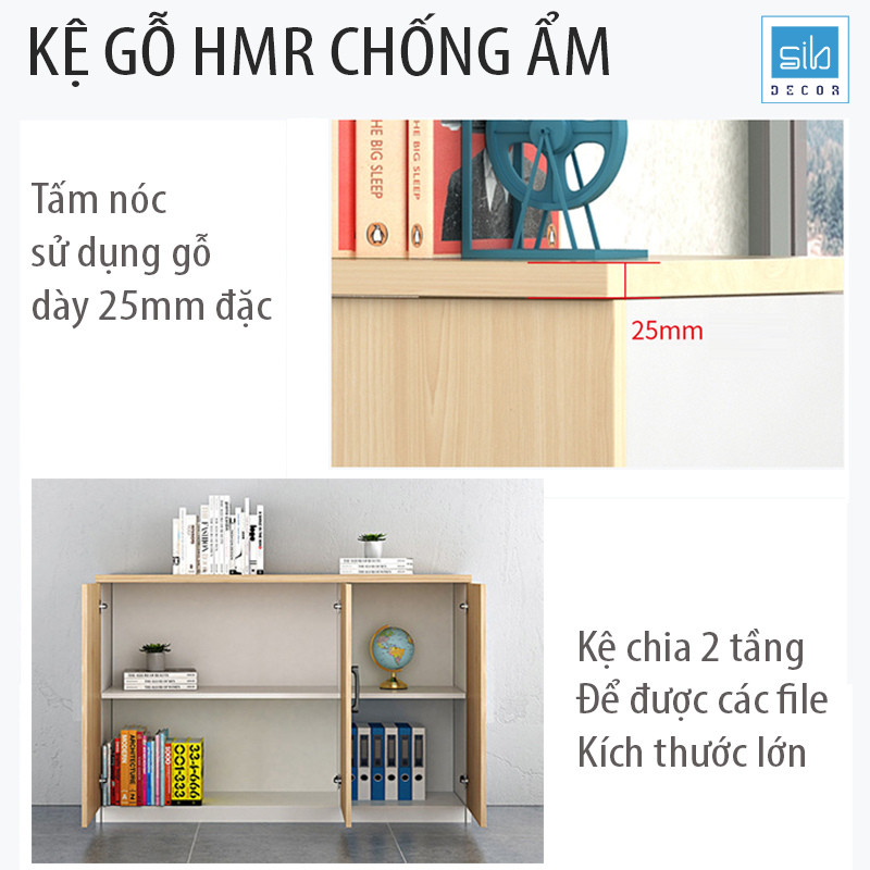 Tủ Hồ Sơ Văn Phòng Có Khóa, Để Tài Liệu Đa Dạng Kích Thước Màu Trắng Phối Vân Gỗ SIB Decor HS16