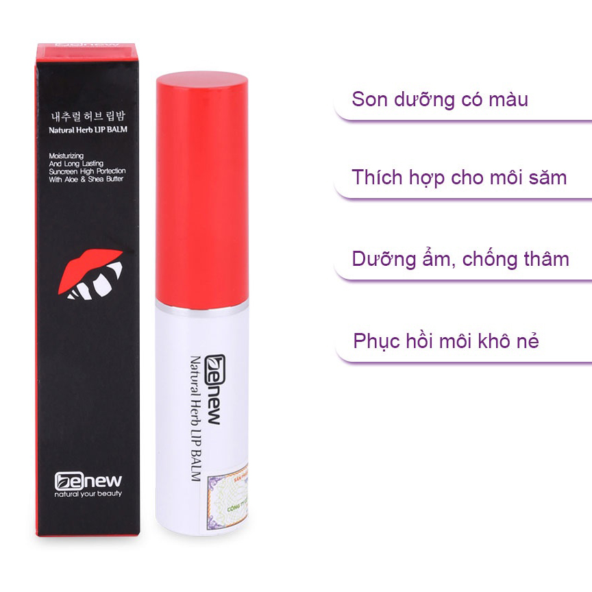 Son dưỡng có màu chống thâm môi, dưỡng môi căng mọng Benew Natural Herb Lip Balm tặng móc khóa