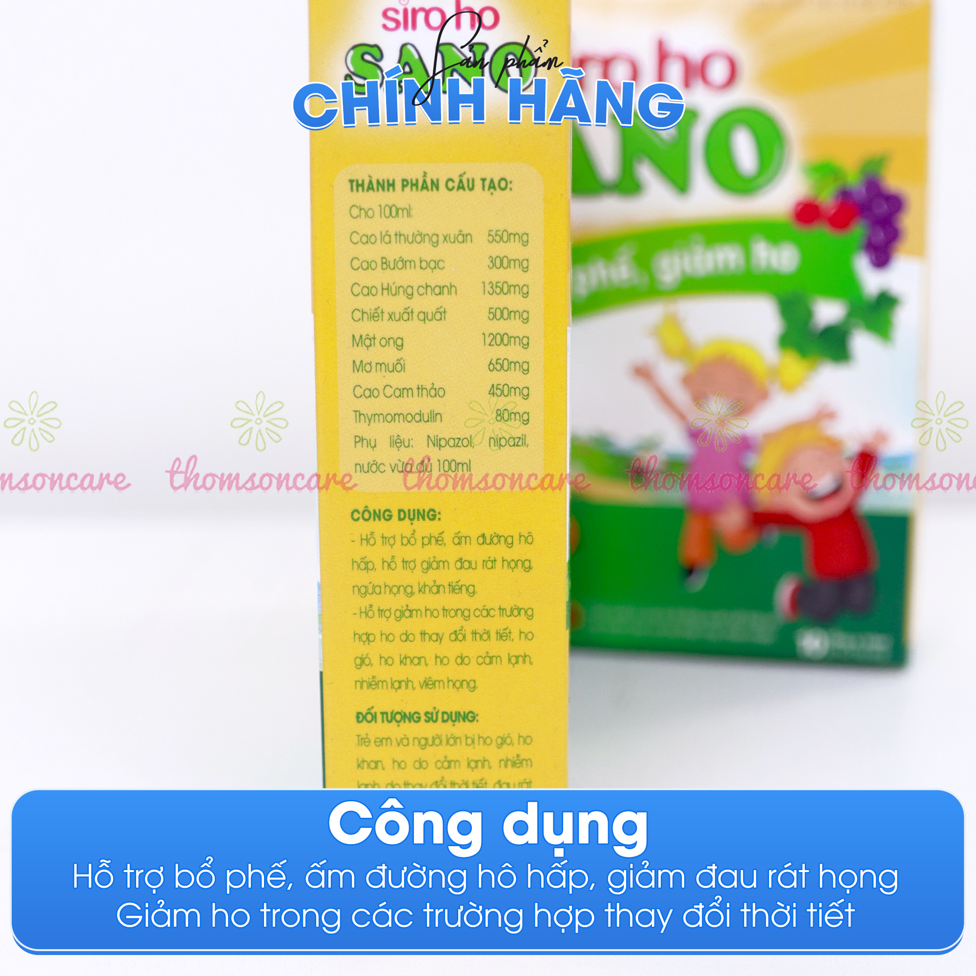 Siro bổ phế, siro ho Sano Sanofia - giúp bổ phế, giảm ho, rát họng, tiêu đờm từ thảo dược - Hộp 10 ống Thomsoncare