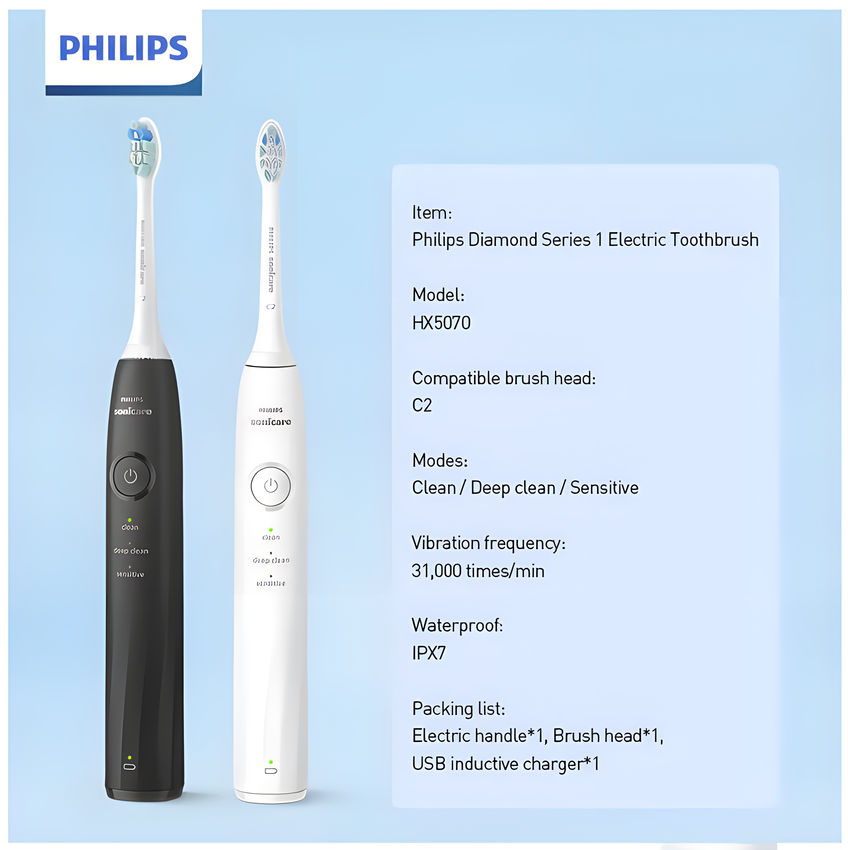 Bàn chải đánh răng điện thương hiệu Hà Lan cao cấp Philips DiamondClean Series 1 HX5070 - Hàng chính hãng