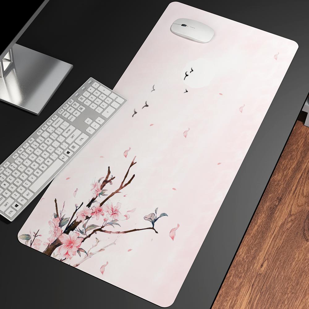 Màu Hồng Dễ Thương Hoa Anh Đào Hoa Game Thủ Decoracion Miếng Lót Chuột DIY Lớn 900X400 Mở Rộng Cao Su Bàn Phím Máy Tính Thảm Mousepad