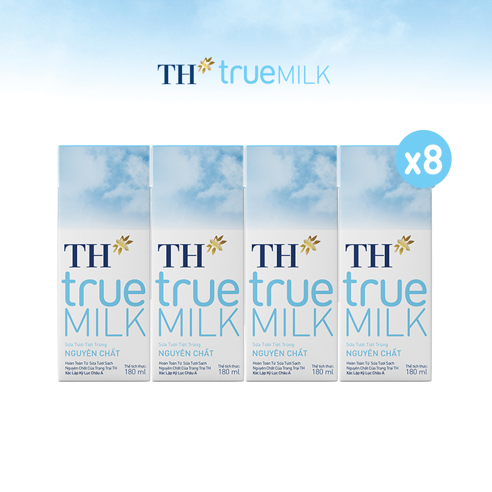 8 Lốc sữa tươi tiệt trùng nguyên chất TH True Milk 180ml (180ml x 4 hộp)